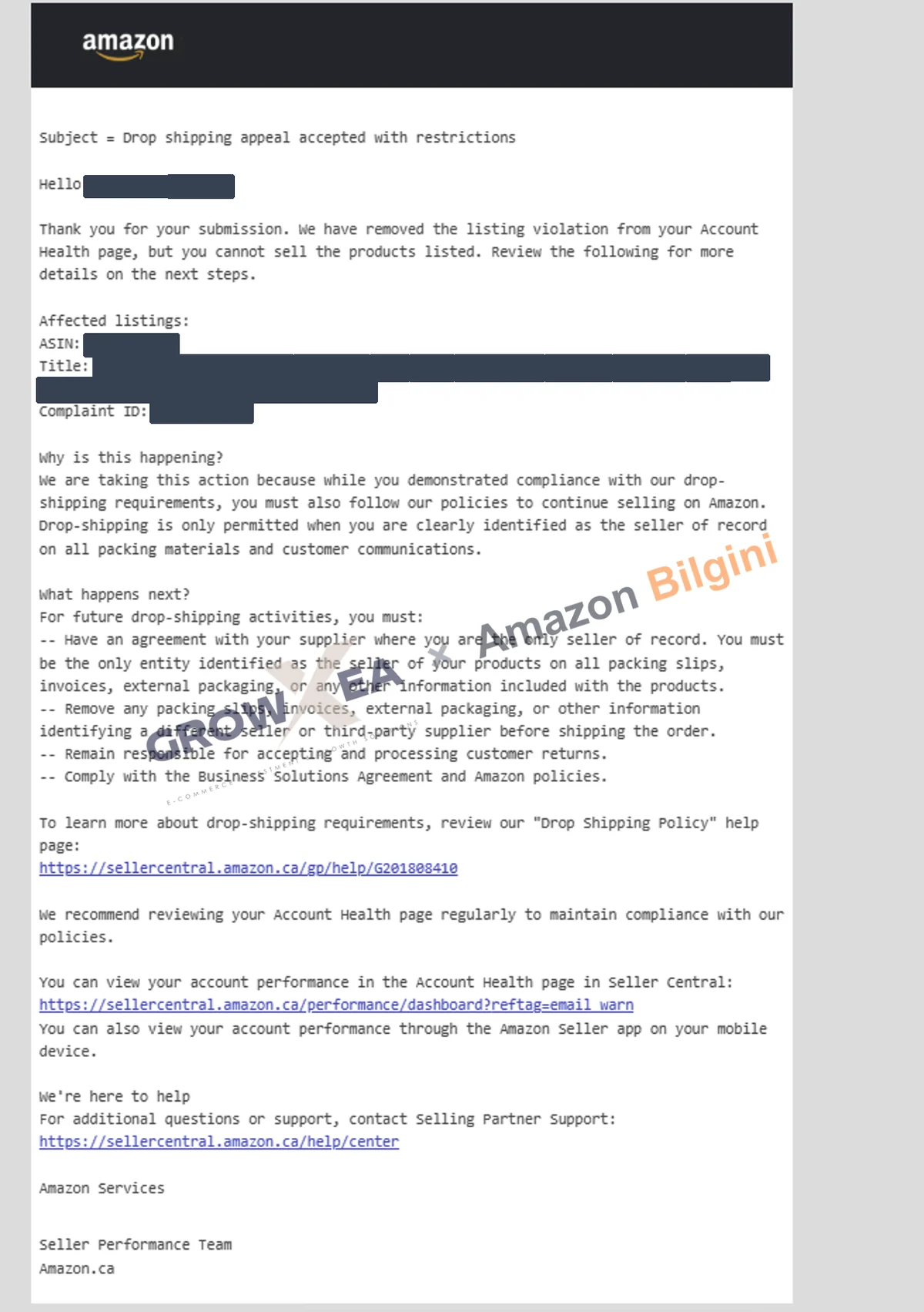 Dropshipping itirazı kabul edildi