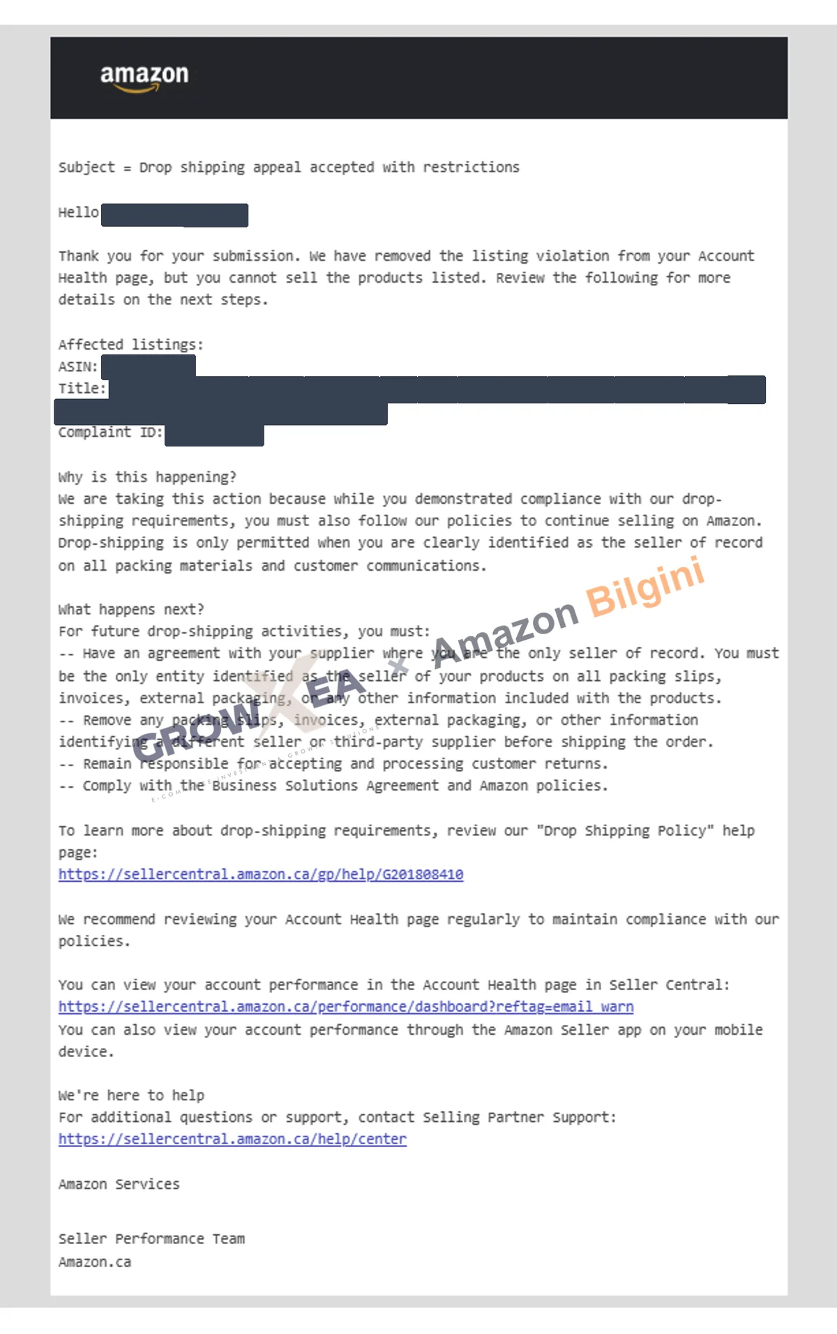 Dropshipping itirazı kabul edildi