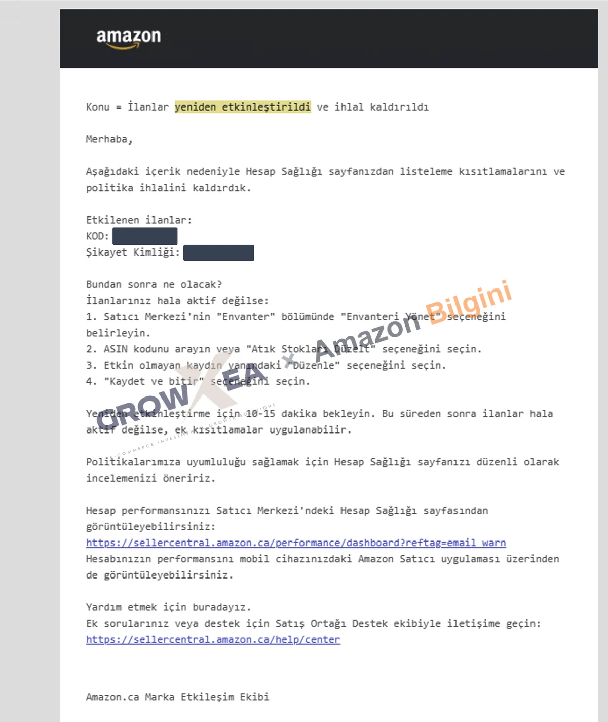 İlan aktif, ihlal kaldırıldı
